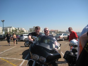 Joe and myself on Santa Monica pier with my crashed bike - you can't really see the damage!